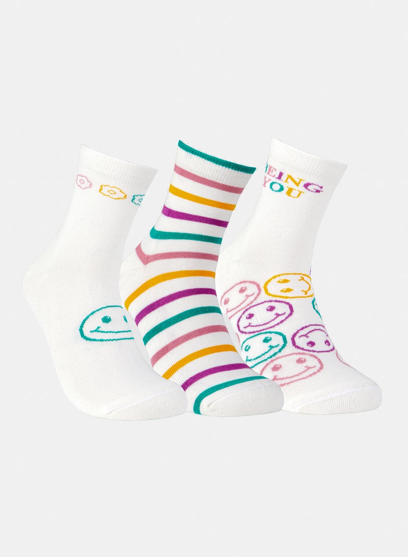 Odds Women's Pack of 3 Half Terry High L-Shape Patterned Socks - Image 1